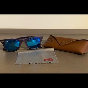 Ray Ban Iridescent Wayfarers with blue lenses